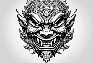 korean goblin mask with sharp teeth tattoo idea