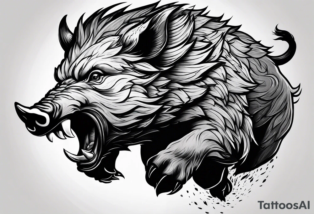 front angry boar tattoo idea