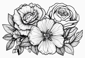Flower heads of primrose carnation and rose together tattoo idea