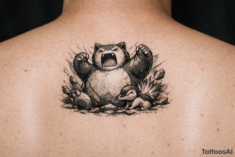 Powerful Snorlax waking up with Cydaquill by his side tattoo idea