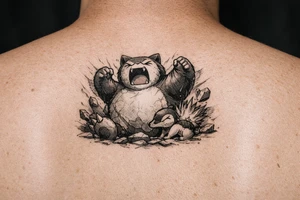 Powerful Snorlax waking up with Cydaquill by his side tattoo idea
