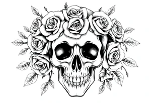 ornate skull adorned with crown of wild roses and thorns tattoo idea