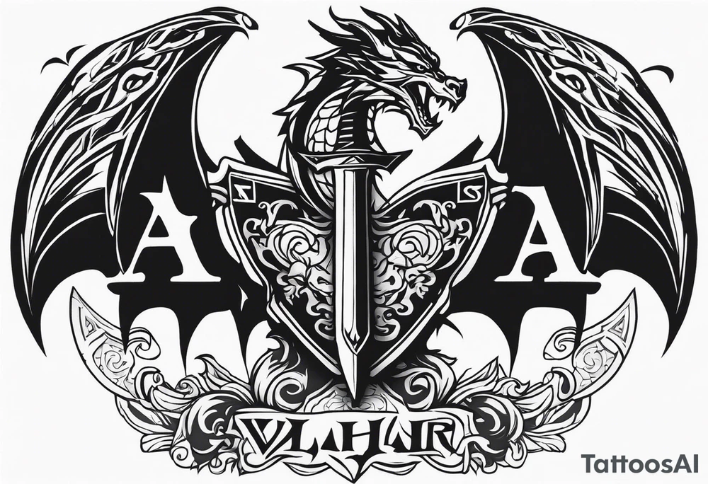 Valhalla sword shield dragon axe valkyrie tattoo idea