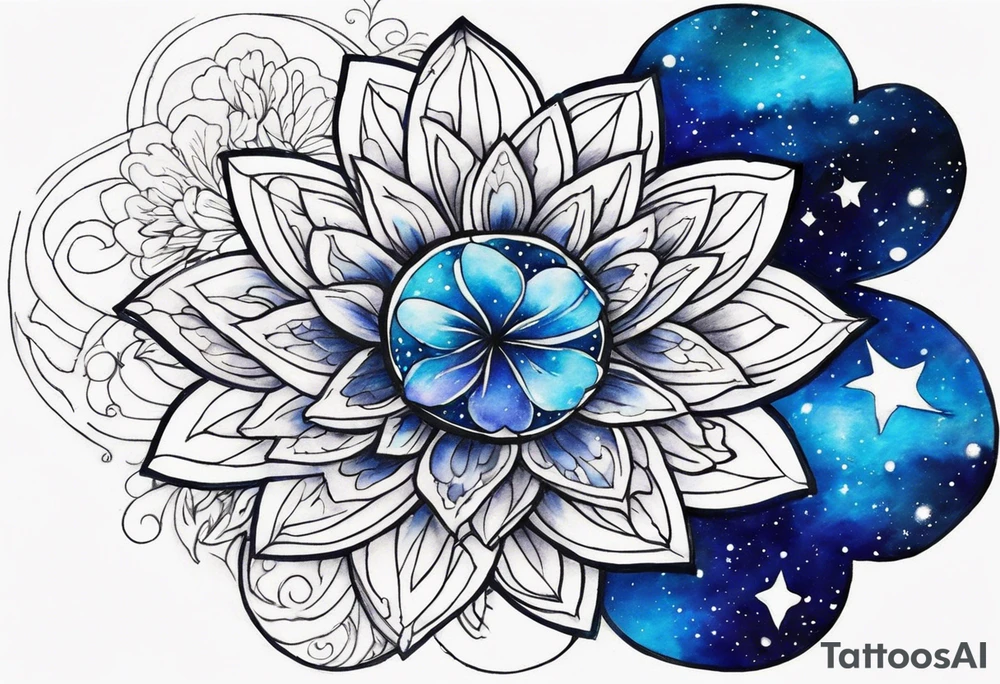 I want a Galaxy spyral tattoo the ones that look like an s shape because they are spinning so fast I want it in all blue but different shades of blue and it will be on my ass cheek so make it cute and conples and very aesthetic NOT a flower or women tattoo idea