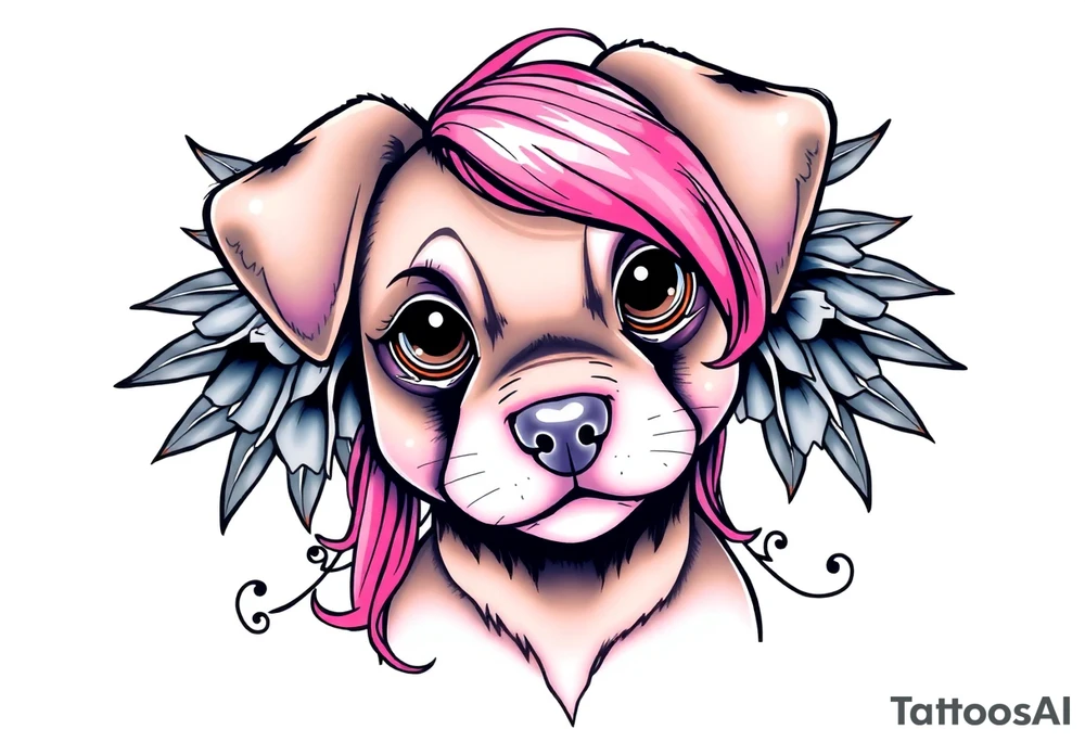 goth hot puppy girl with big boobs and pink hair tattoo idea
