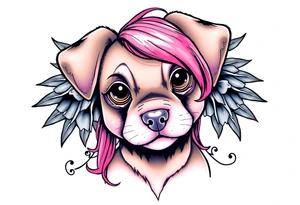 goth hot puppy girl with big boobs and pink hair tattoo idea