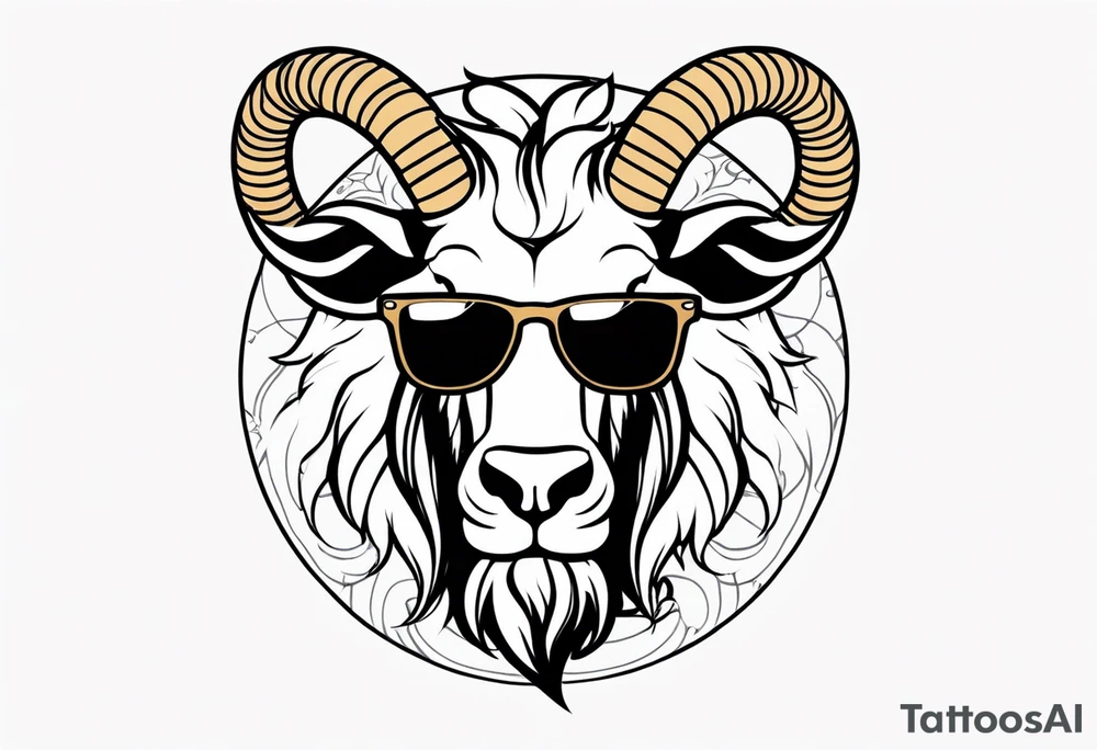 capricorn with beard and sunglasses tattoo idea