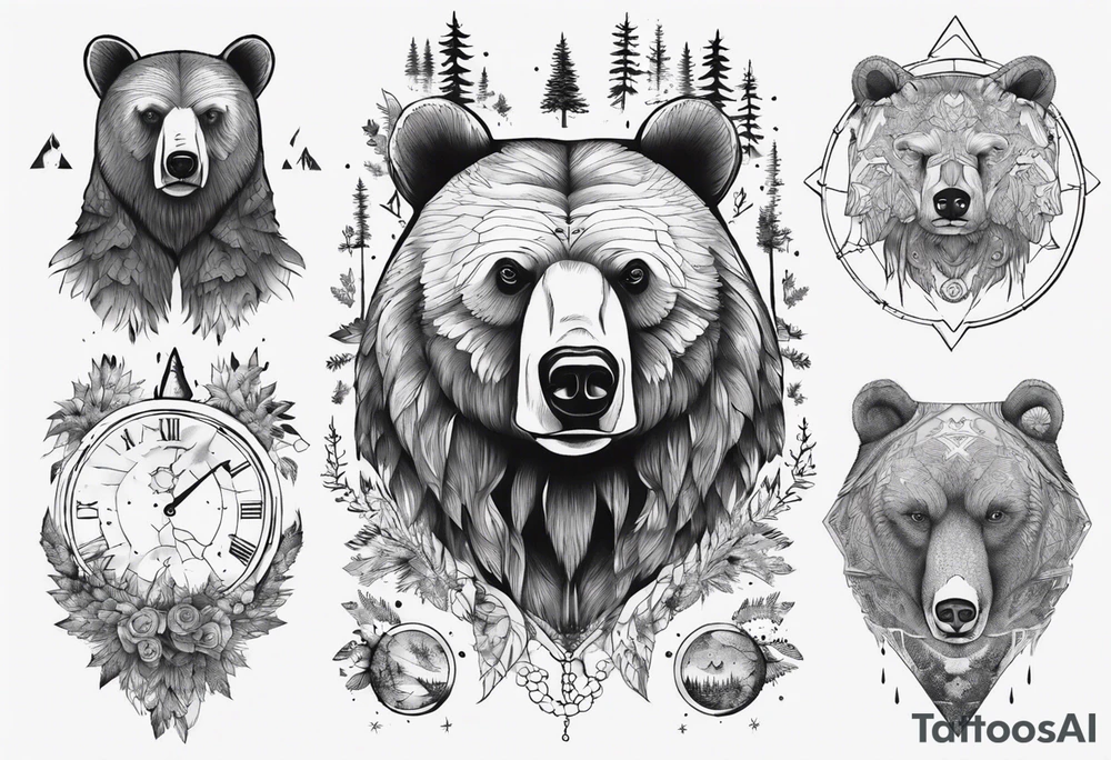 Full sholder, Nordic, forest, time, presence, bear tattoo idea