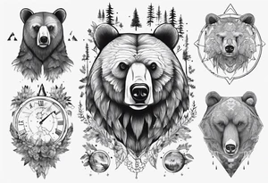 Full sholder, Nordic, forest, time, presence, bear tattoo idea