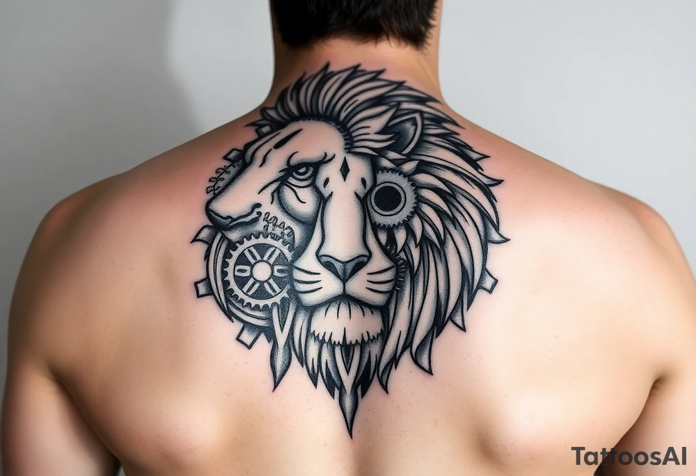 Lion made of gears tattoo idea