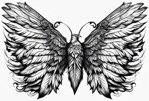 Realistic wings with an upside down cross between the wings tattoo idea
