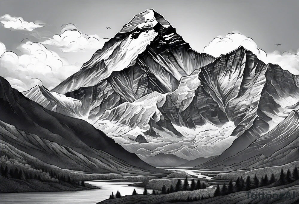 Mount Everest at sunset tattoo idea