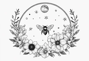 Moon phases, crystal, floral, bee’s tattoo idea