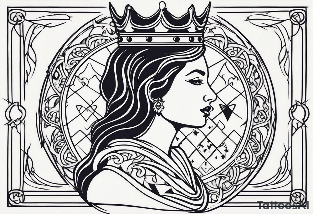 chess piece queen contour with spiritual ornaments tattoo idea