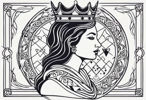 chess piece queen contour with spiritual ornaments tattoo idea