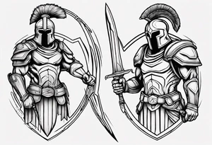 spartan soldier sleeve linework ultra-thin fine line linework tattoo idea