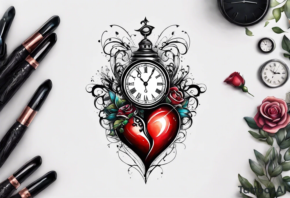 Heart with clock hands on 8 and 5 tattoo idea