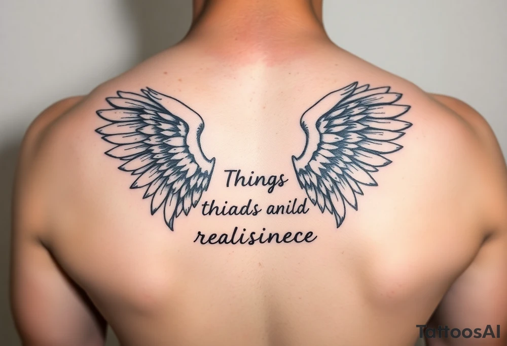 angel wings with related things and resilience written tattoo idea