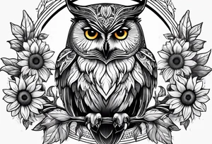 Owl with sunflower body tattoo idea