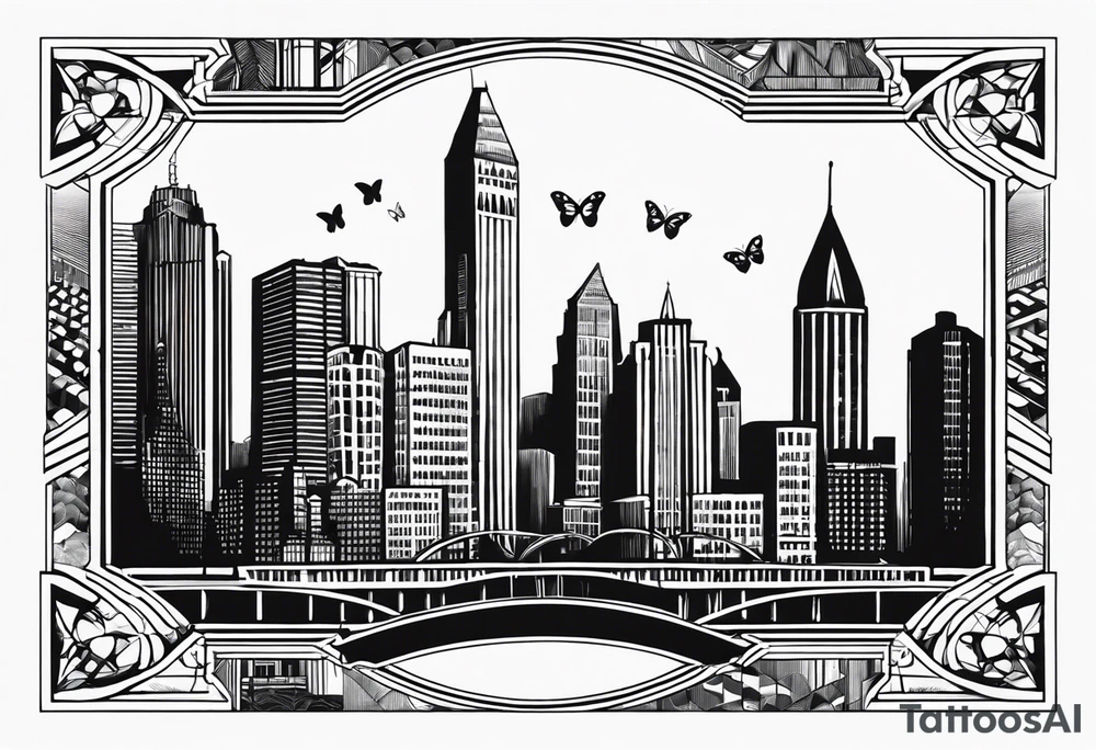 Butterfly, city scape, saginaw, police officer, full sleeve tattoo idea