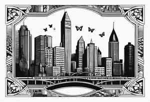 Butterfly, city scape, saginaw, police officer, full sleeve tattoo idea