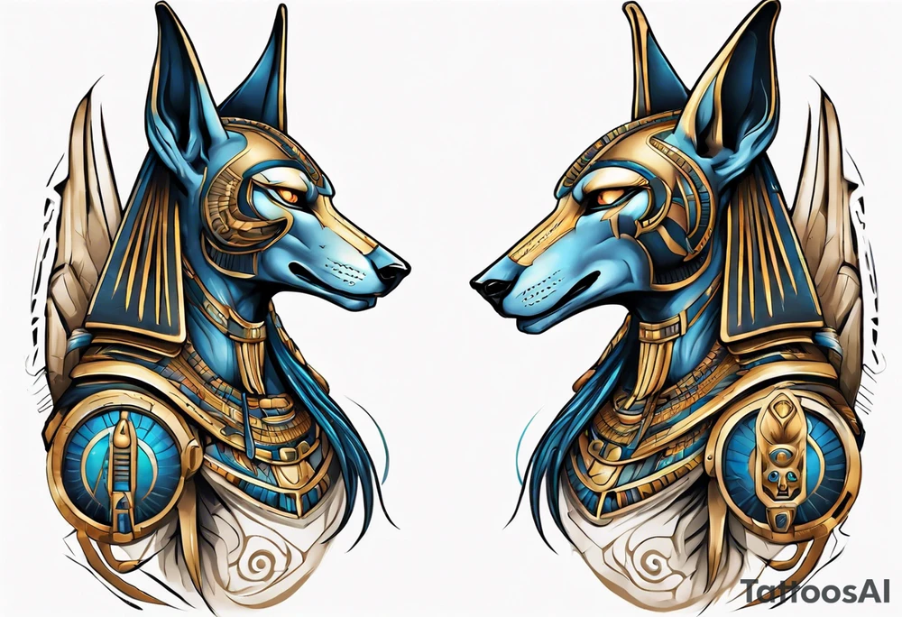 anubis and horus full arms tattoo idea