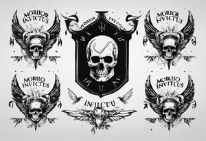 roman font saying "morior invictus" tattoo idea