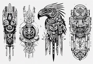 minimalist cyberpunk Mayan inspired Quetzal tattoo idea