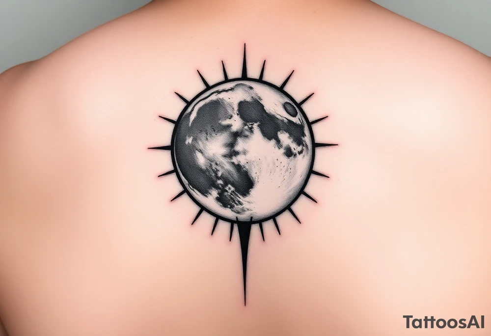 A fine line moon with the sun coming out behind it tattoo idea