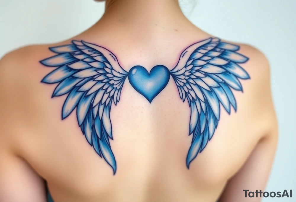 Angel wings, blue, heart, love tattoo idea
