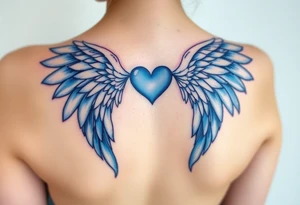 Angel wings, blue, heart, love tattoo idea