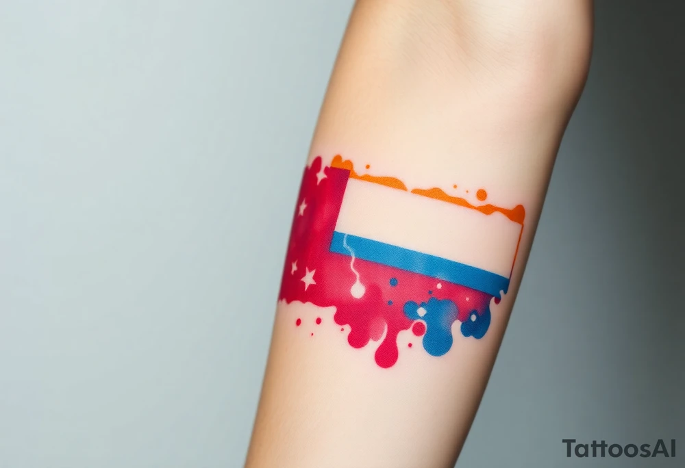 A Czech flag in a watercolor splash effect, creating a soft and artistic aesthetic tattoo idea