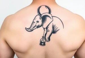 Baby elephant next to hour glass holding autism balloon tattoo idea