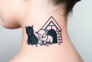 Three little pigs nursery Wolf and sheep as one hybrid 
animal hiding in a brick house from the big bad wolf I'll huff and puff and blow ur house down tattoo idea