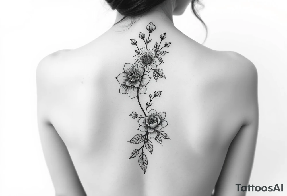 Delicate floral spine tattoo tattoo idea