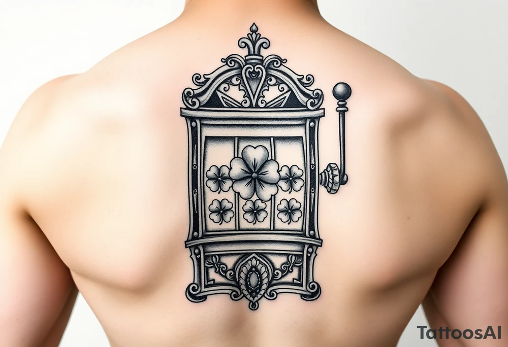 Ornate slot machine with three four leaf clovers tattoo idea
