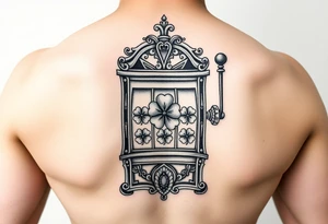Ornate slot machine with three four leaf clovers tattoo idea