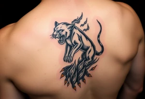 magnificent panther rising from golden flames with trailing embers tattoo idea