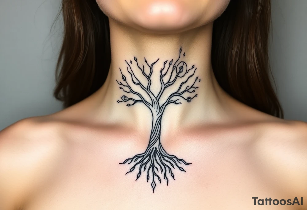 mystical tree of life with cosmic roots and celestial branches tattoo idea