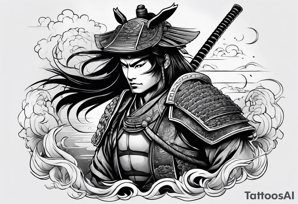 samurai and chinese temple tattoo idea