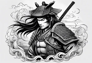 samurai and chinese temple tattoo idea