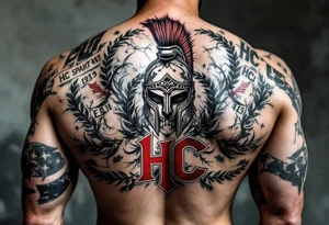 A full back tattoo of HC Sparta’s historic victories with dates, crests, and a red-and-silver color scheme. tattoo idea