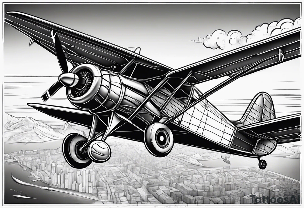 sketch of adventure plane in perspective from the above tattoo idea