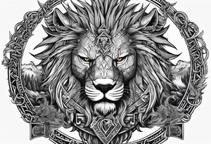 Valhalla sword shield  axe lion dragon 
Valknut barbed wire chains tattoo idea