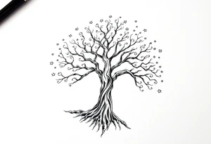 Tree of life at night sign stars and nebulae tattoo idea