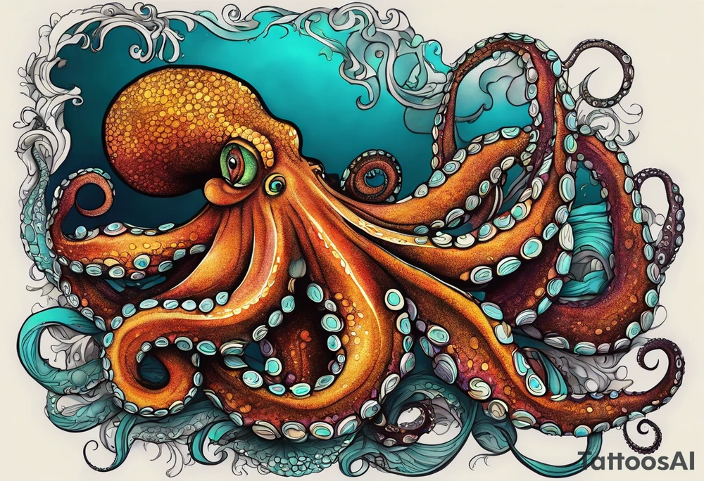 A shy but curious 8 inch tall octopus holding on to my leg for dear life while peaking around my calf tattoo idea