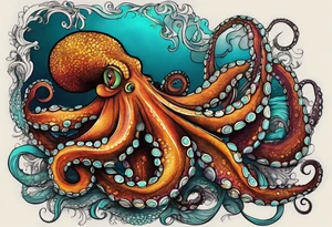 A shy but curious 8 inch tall octopus holding on to my leg for dear life while peaking around my calf tattoo idea