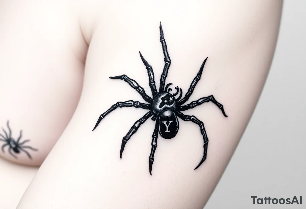 Spider crawling down sideways with the letter Y on the body of the spider tattoo idea