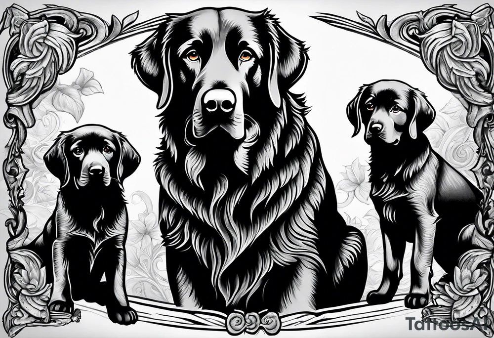 Black Labrodor Retriever standing gaurd over two angel babies memorial tattoo tattoo idea