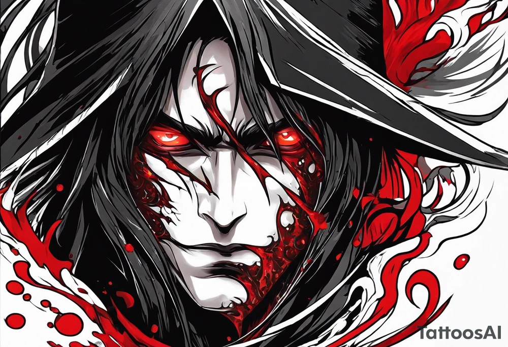 Bleeding tears flow from Alucard's eye in Hellsing tattoo tattoo idea